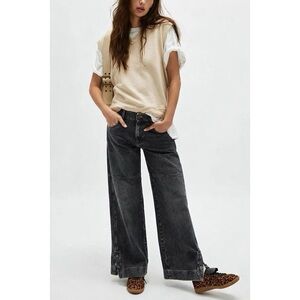 Free People benji relaxed wide leg jeans black